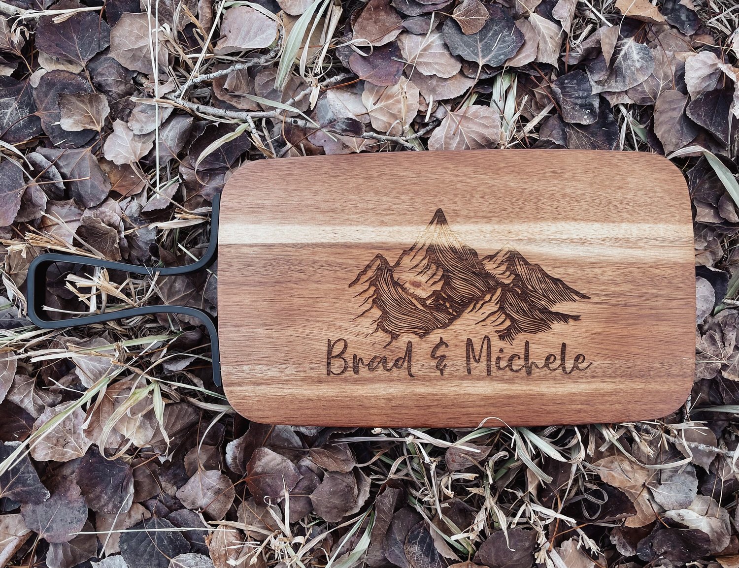 Custom Rectangular Acacia Wood Serving Board with Metal Handle