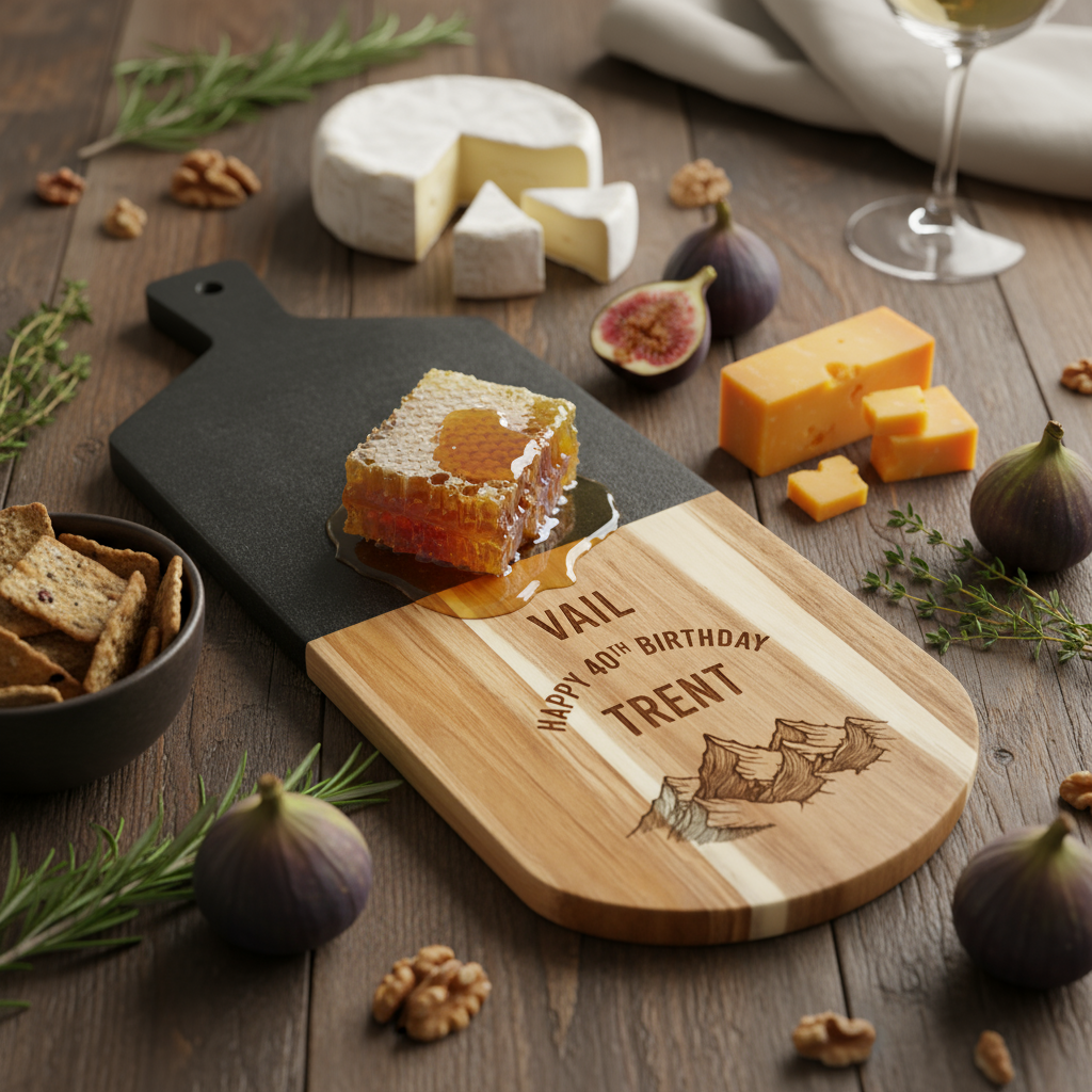 Custom Black Marble and Acacia Wood Cutting Board Mountain 01