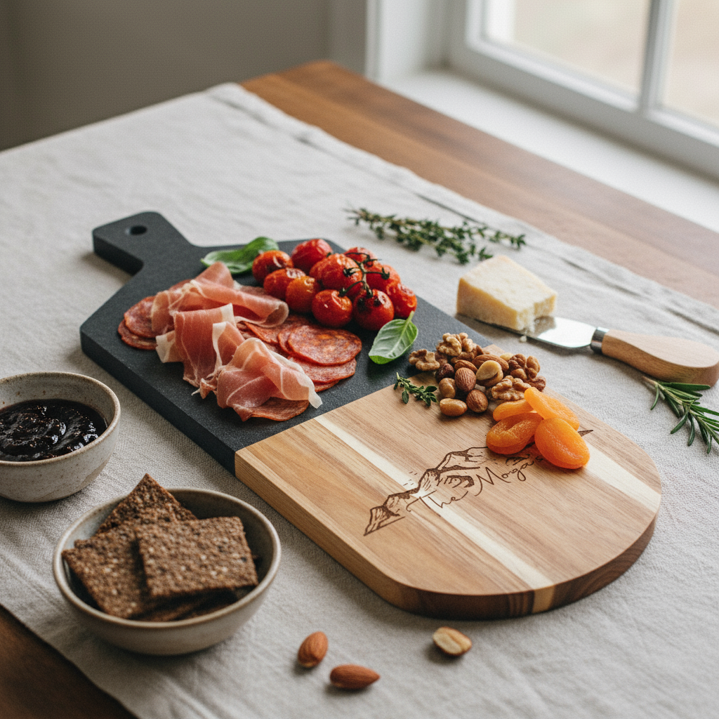 Custom Black Marble and Acacia Wood Cutting Board Mountain 02