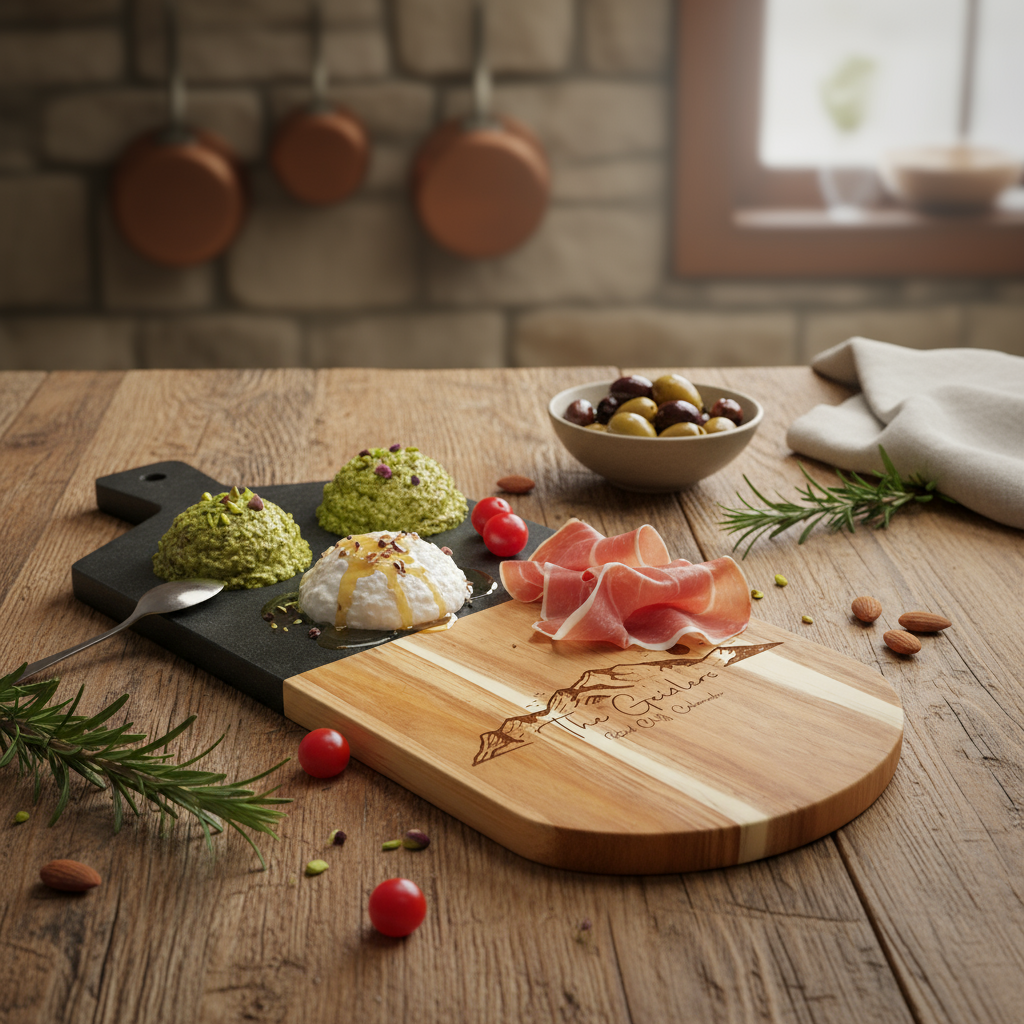 Custom Black Marble and Acacia Wood Cutting Board Mountain 02