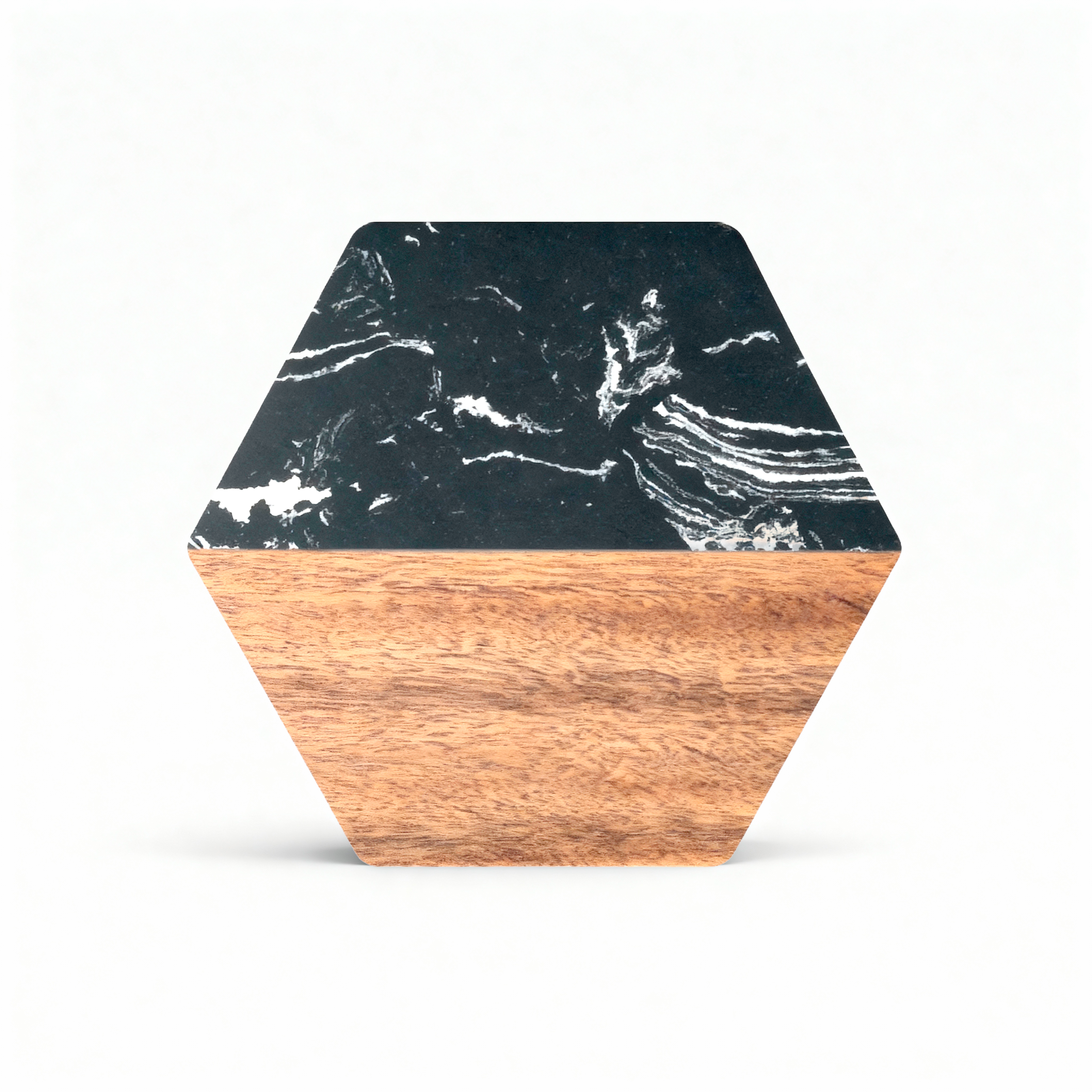 Custom Black Marble & Acacia Wood Coasters set (Text)