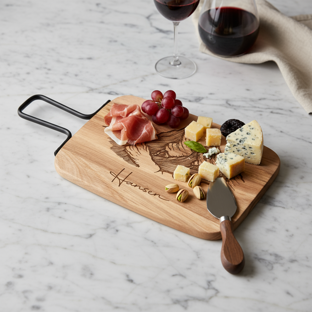 Custom Rectangular Acacia Wood Serving Board with Metal Handle