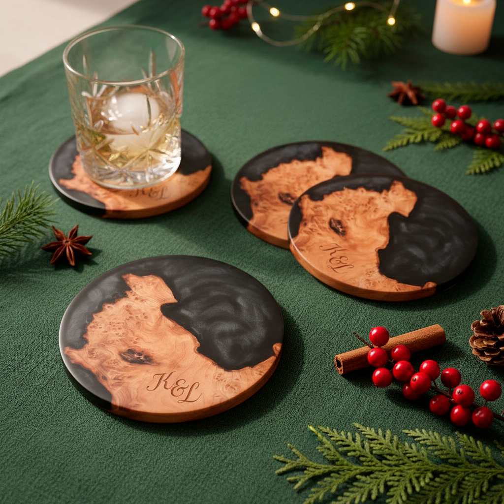 Custom Wood & Epoxy Resin Coaster Set of 4