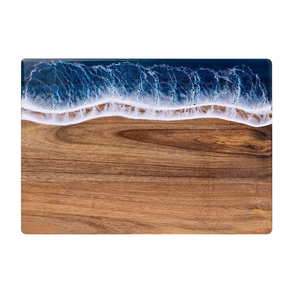 Custom Acacia Wood Cutting Board Resin Blue Wave Draw