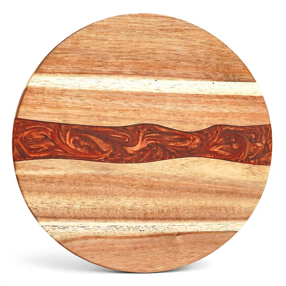 Custom Round Acacia Wood Cutting Board Resin Red