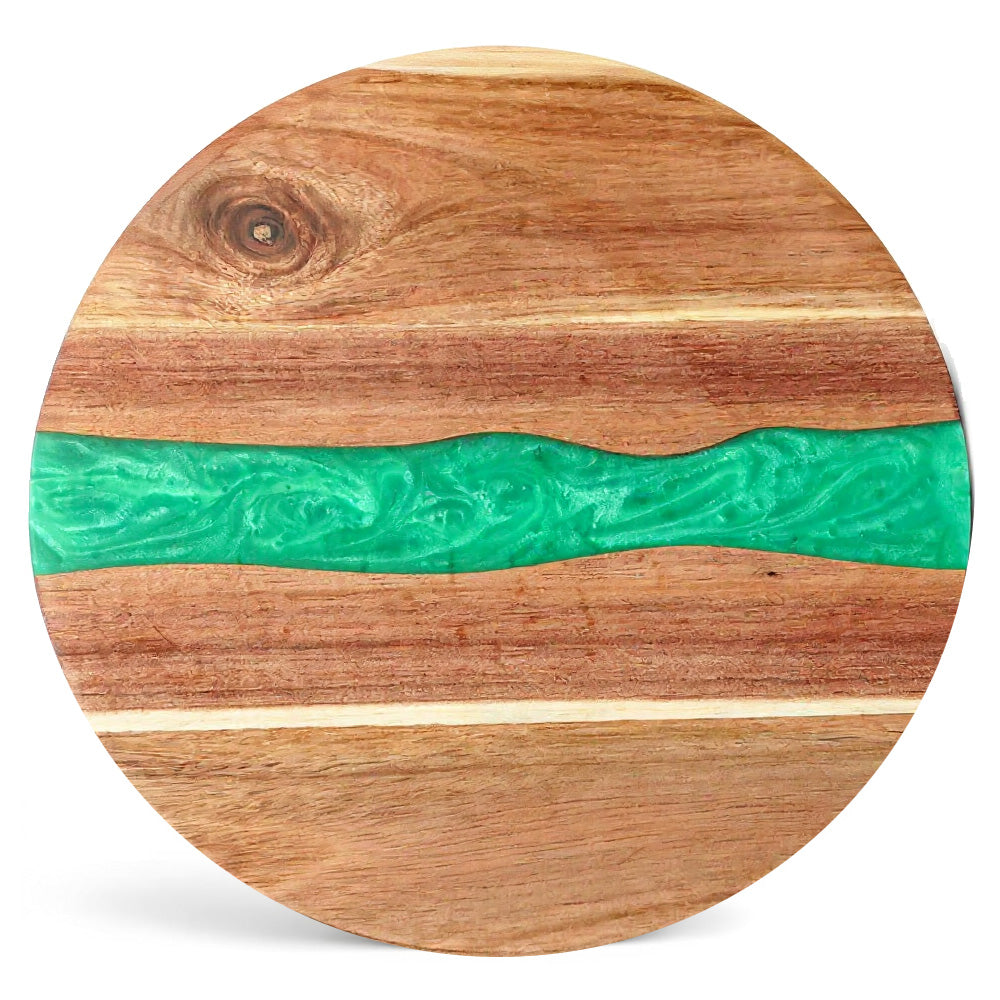 Custom Round Acacia Wood Cutting Board Resin Green