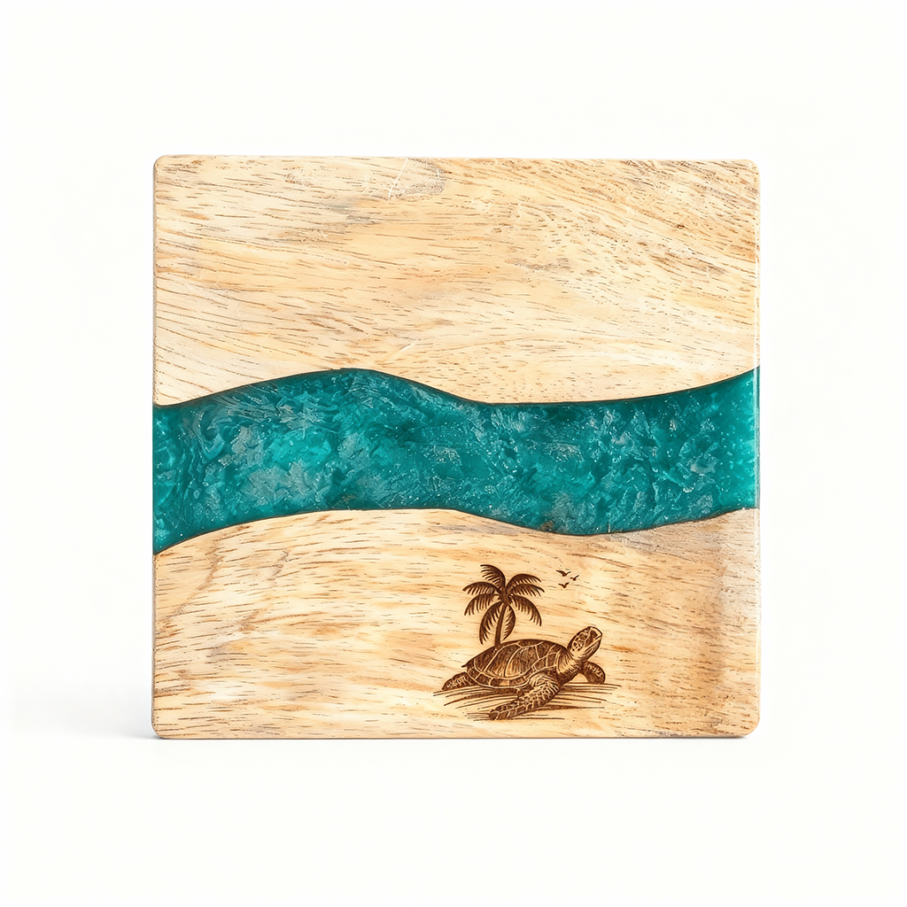 Custom Wood & Epoxy Resin Coaster Set with Stand Draw