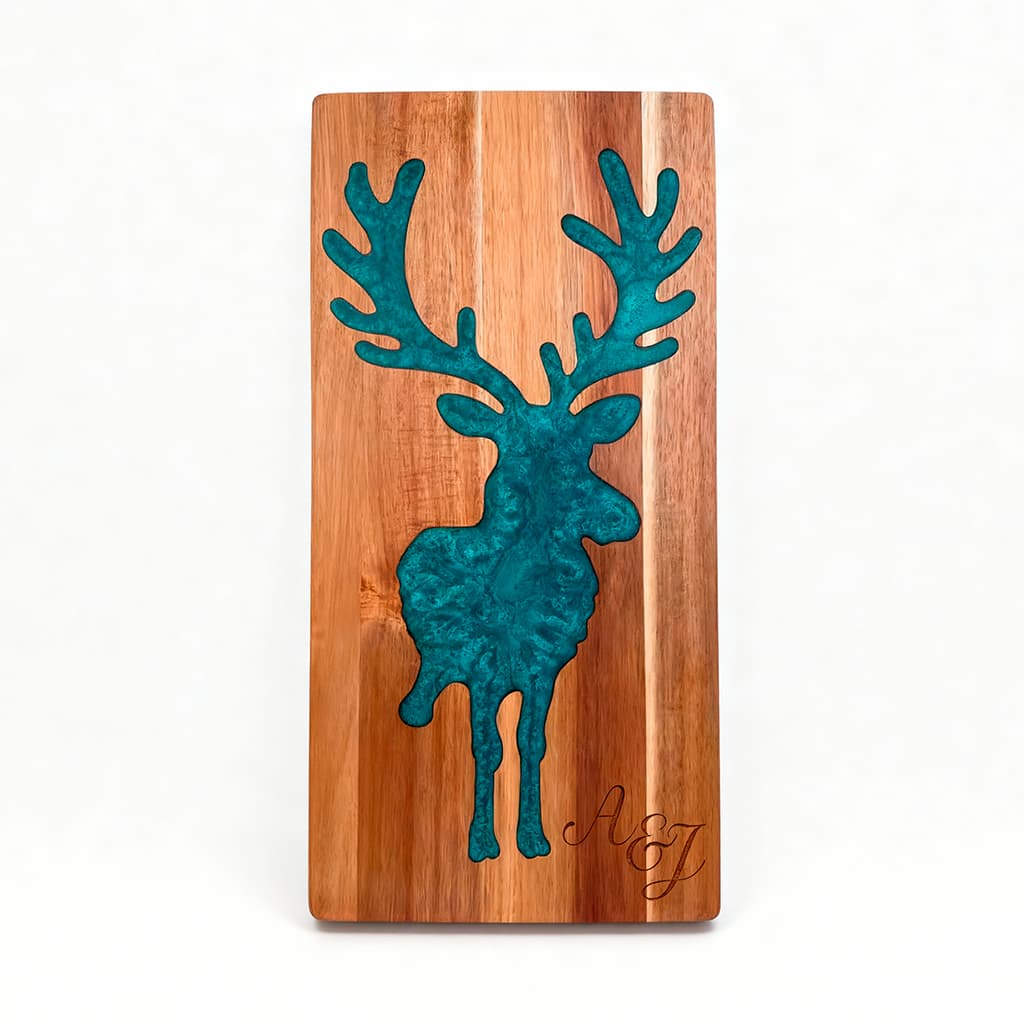 Custom Moose Cutting Board – Acacia Wood & Epoxy Resin