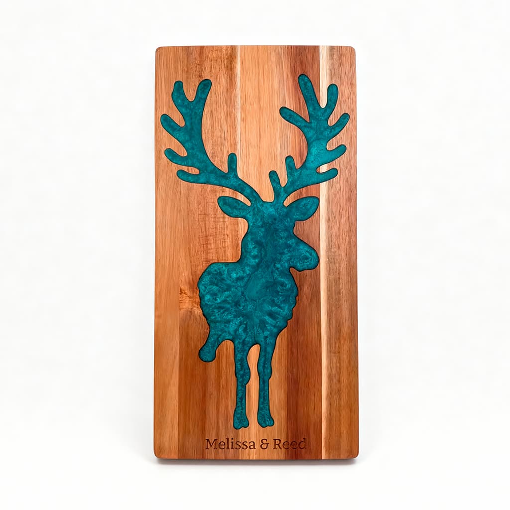 Custom Moose Cutting Board – Acacia Wood & Epoxy Resin
