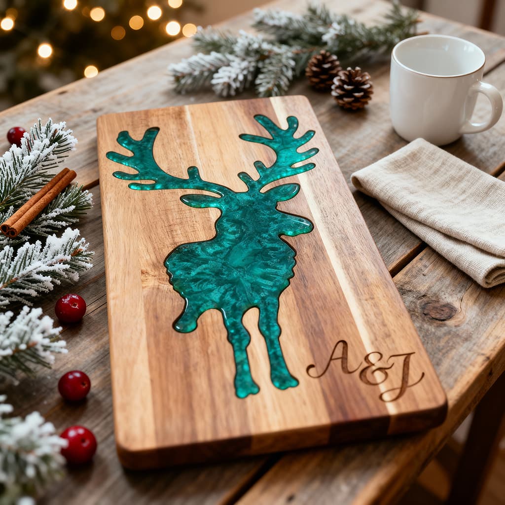 Custom Moose Cutting Board – Acacia Wood & Epoxy Resin