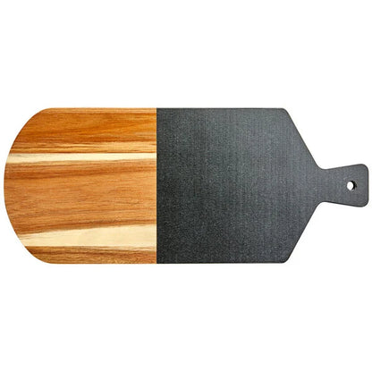 Custom Black Marble and Acacia Wood Cutting Board Text