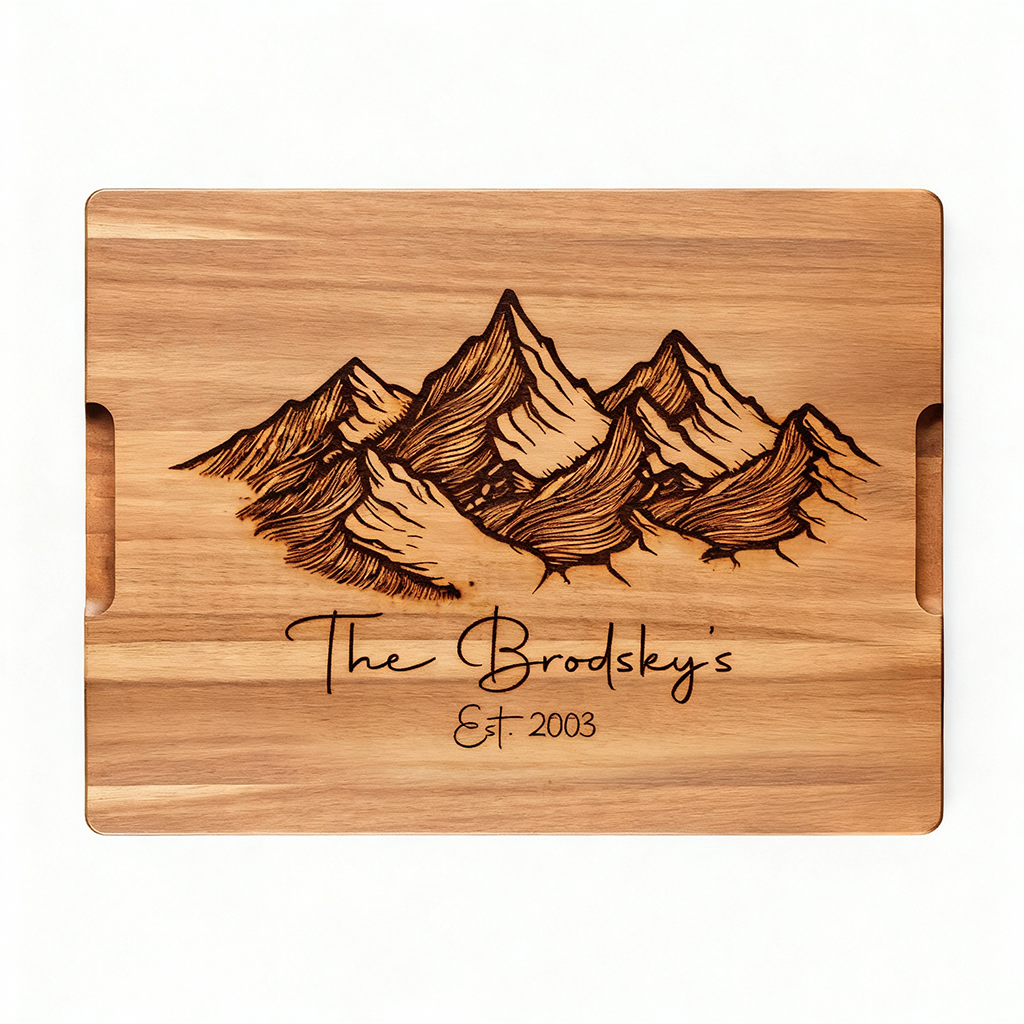 Custom Rectangular Acacia Wood Serving Board with Grooves mountain
