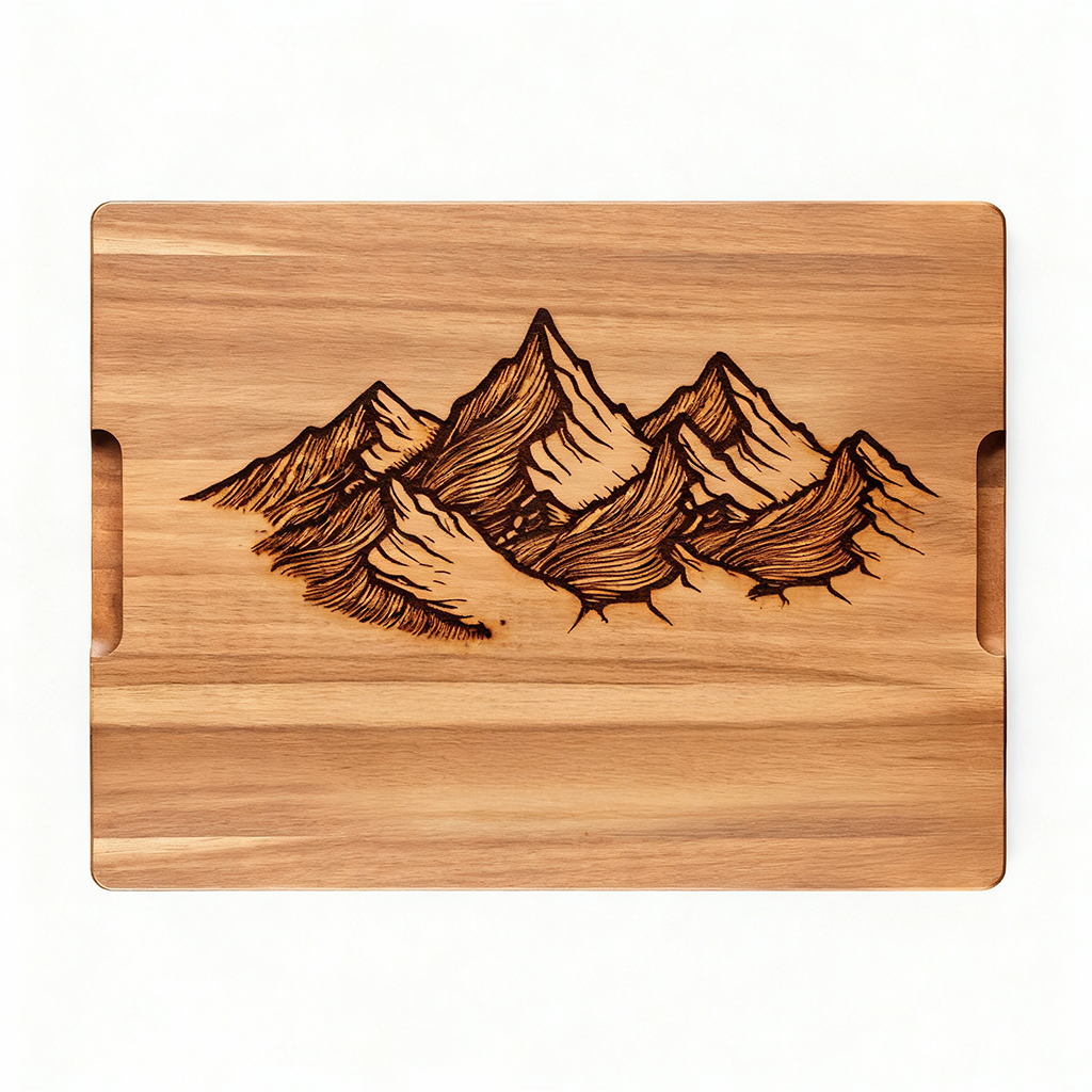 Custom Rectangular Acacia Wood Serving Board with Grooves mountain