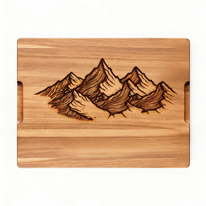 Custom Rectangular Acacia Wood Serving Board with Grooves mountain