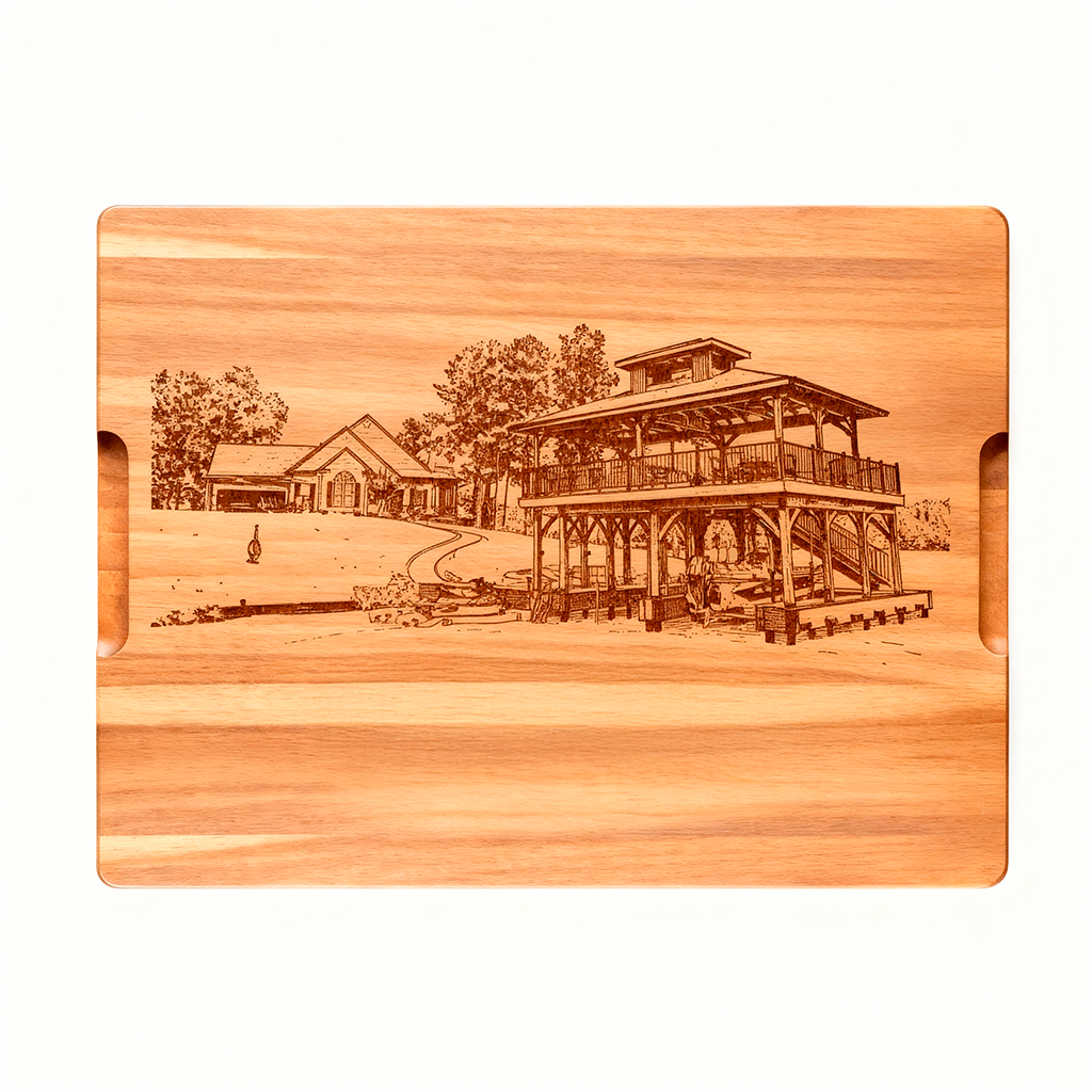 Custom Rectangular Acacia Wood Serving Board with Grooves Draw