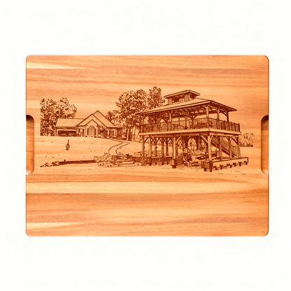 Custom Rectangular Acacia Wood Serving Board with Grooves Draw