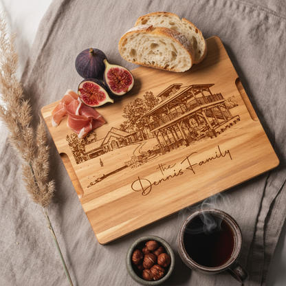 Custom Rectangular Acacia Wood Serving Board with Grooves Draw
