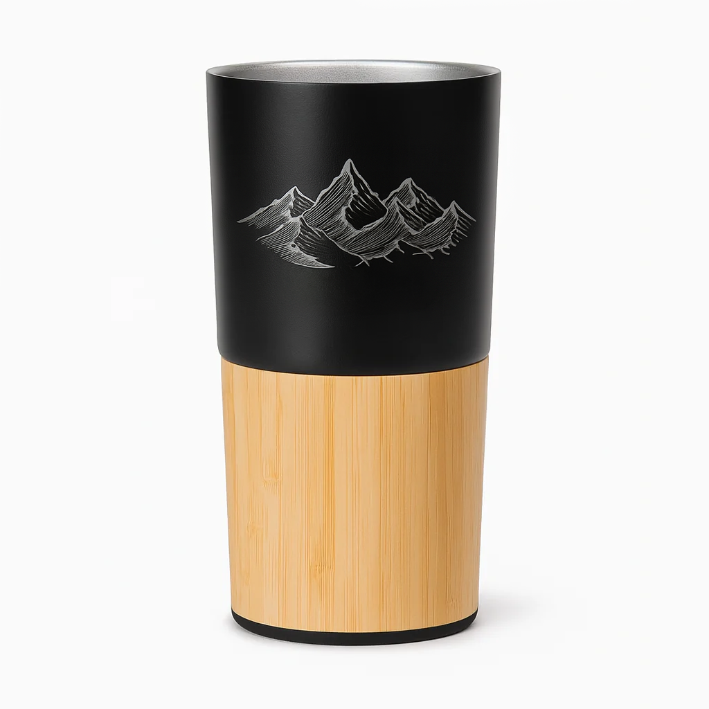 Custom 16oz Bamboo &amp; Stainless Coffee Tumbler mountain