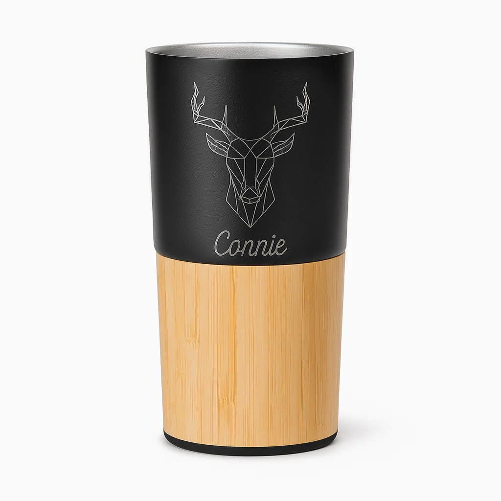 Custom 16oz Bamboo & Stainless Coffee Tumbler deer