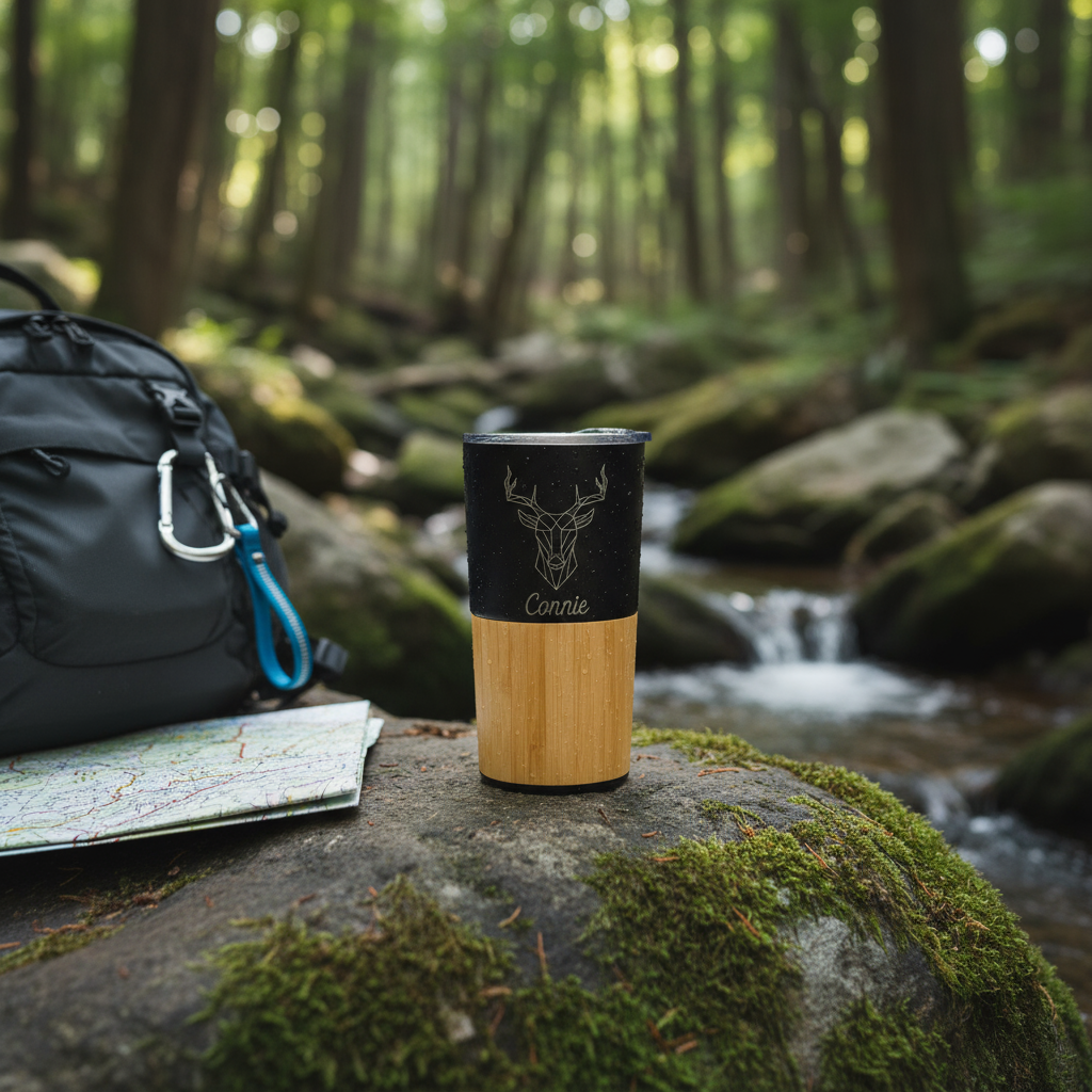 Custom 16oz Bamboo &amp; Stainless Coffee Tumbler deer