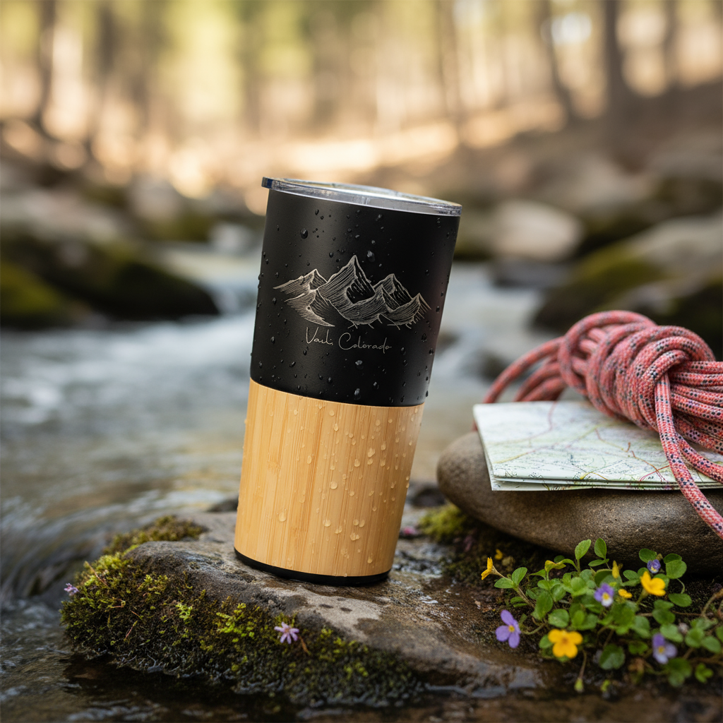 Custom 16oz Bamboo &amp; Stainless Coffee Tumbler mountain