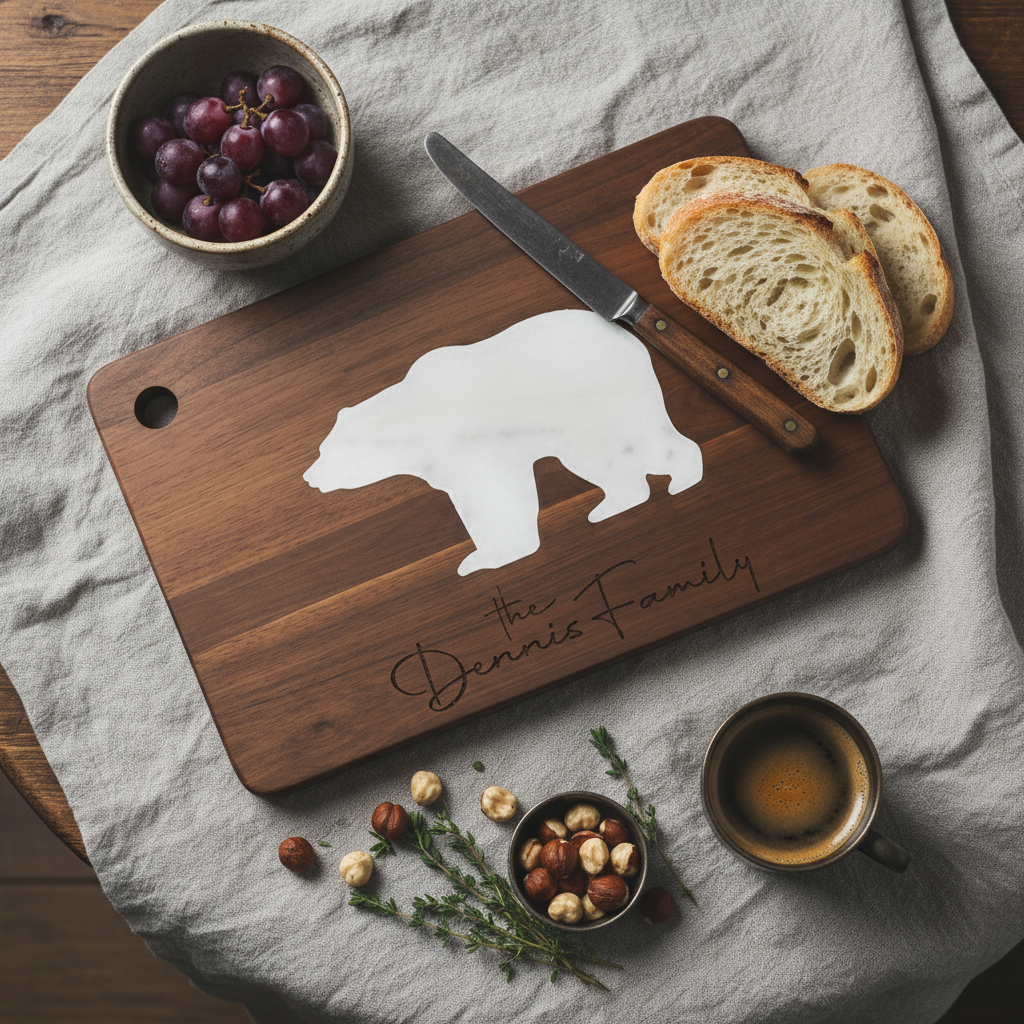 Custom Marble and Wood Bear Charcuterie Board