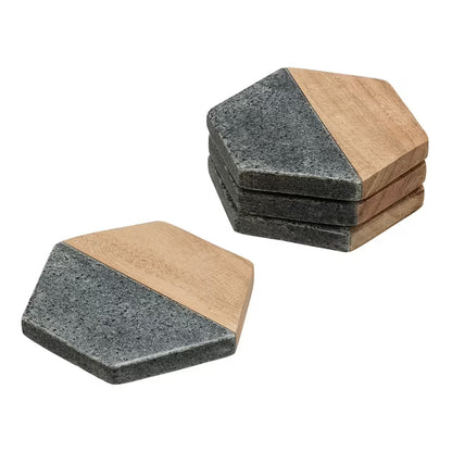 Custom Marble &amp; Acacia Wood Coasters Set