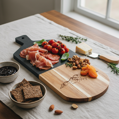Custom Black Marble and Acacia Wood Cutting Board Mountain 02