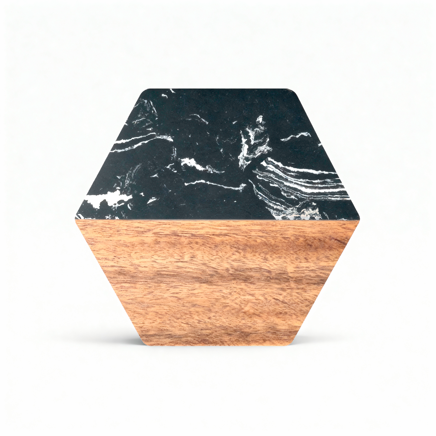 Custom Black Marble &amp; Acacia Wood Coasters set (Text)