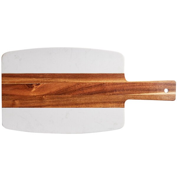 Custom White Marble and Acacia Wood Serving Board with Handle
