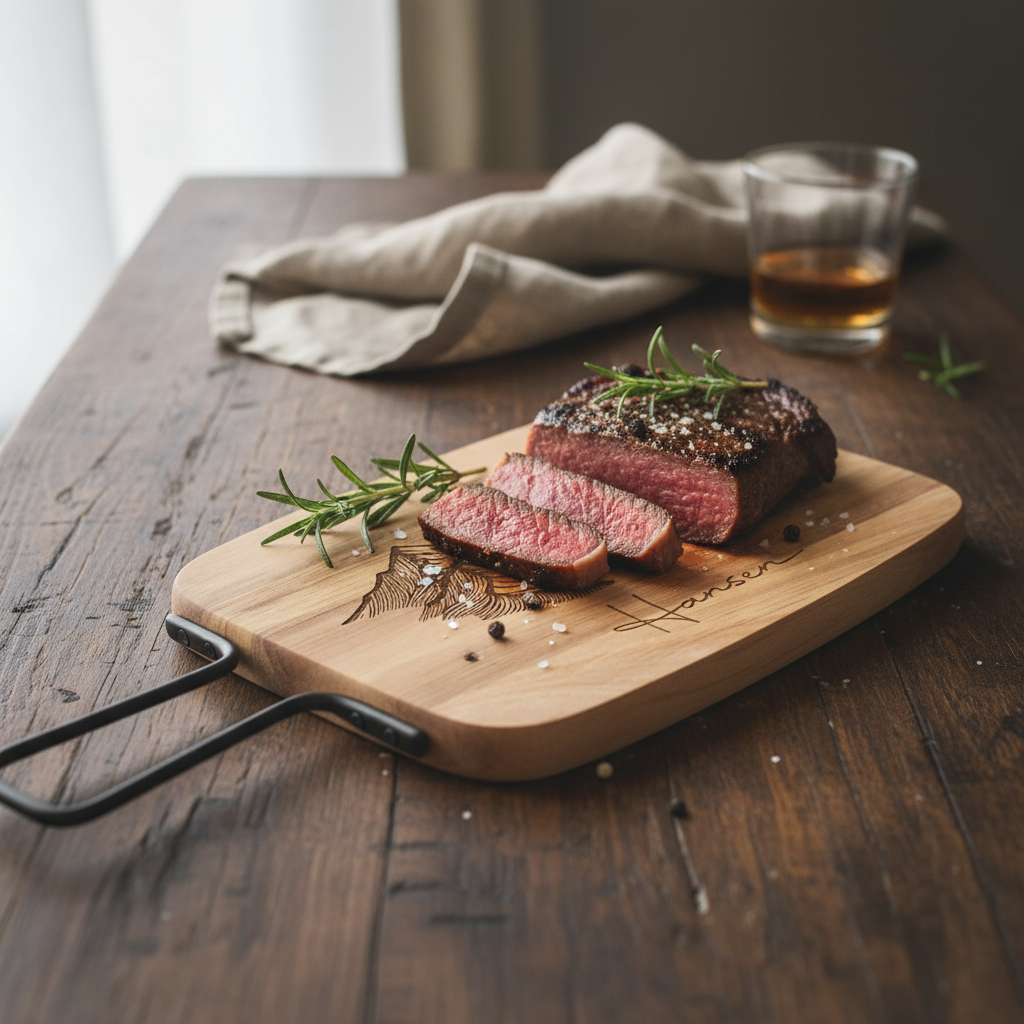 Custom Rectangular Acacia Wood Serving Board with Metal Handle