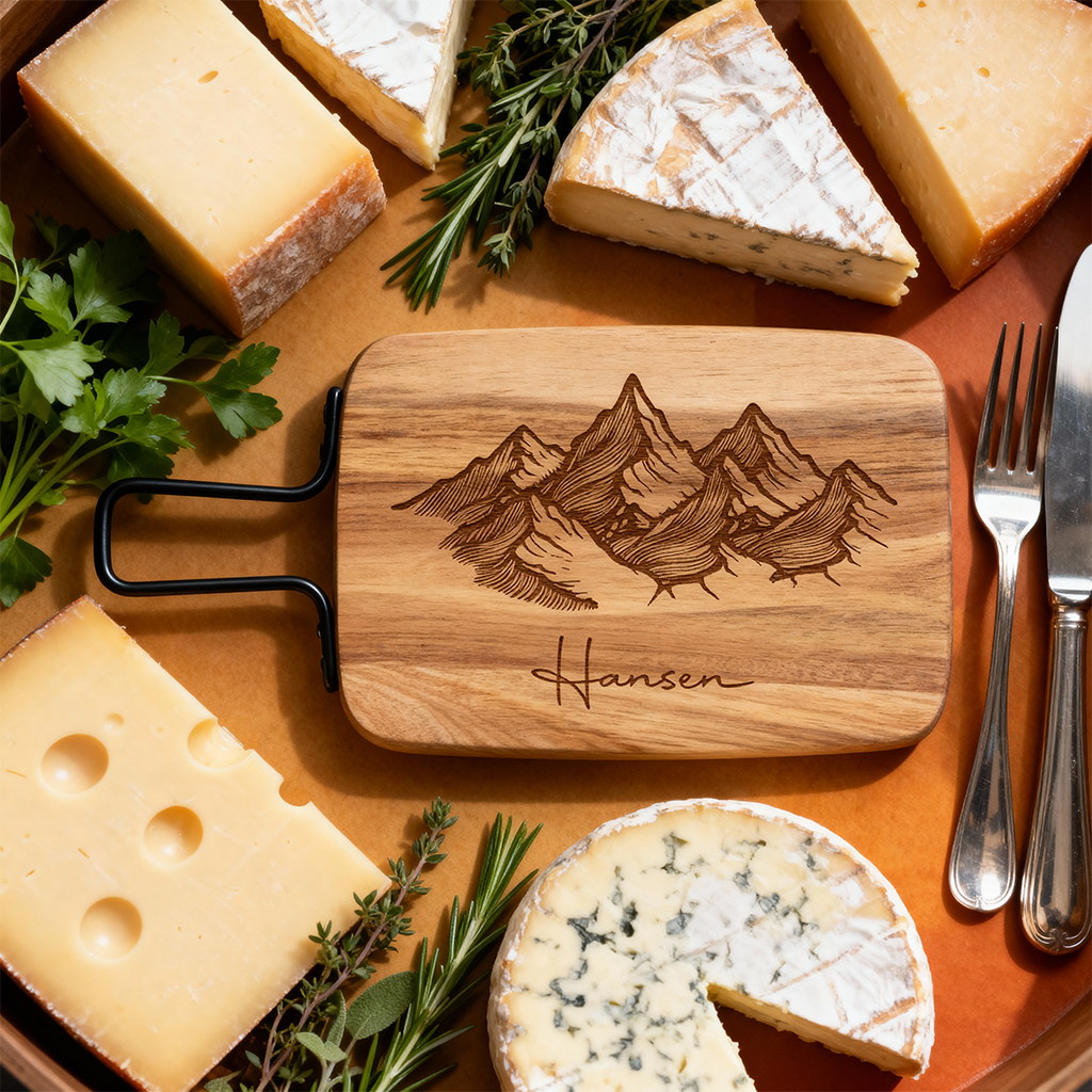 Custom Rectangular Acacia Wood Serving Board with Metal Handle