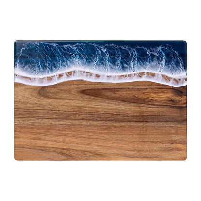 Custom Acacia Wood Cutting Board Resin Blue Wave Draw