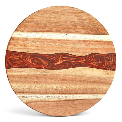 Custom Round Acacia Wood Cutting Board Resin Red