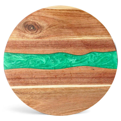 Custom Round Acacia Wood Cutting Board Resin Green