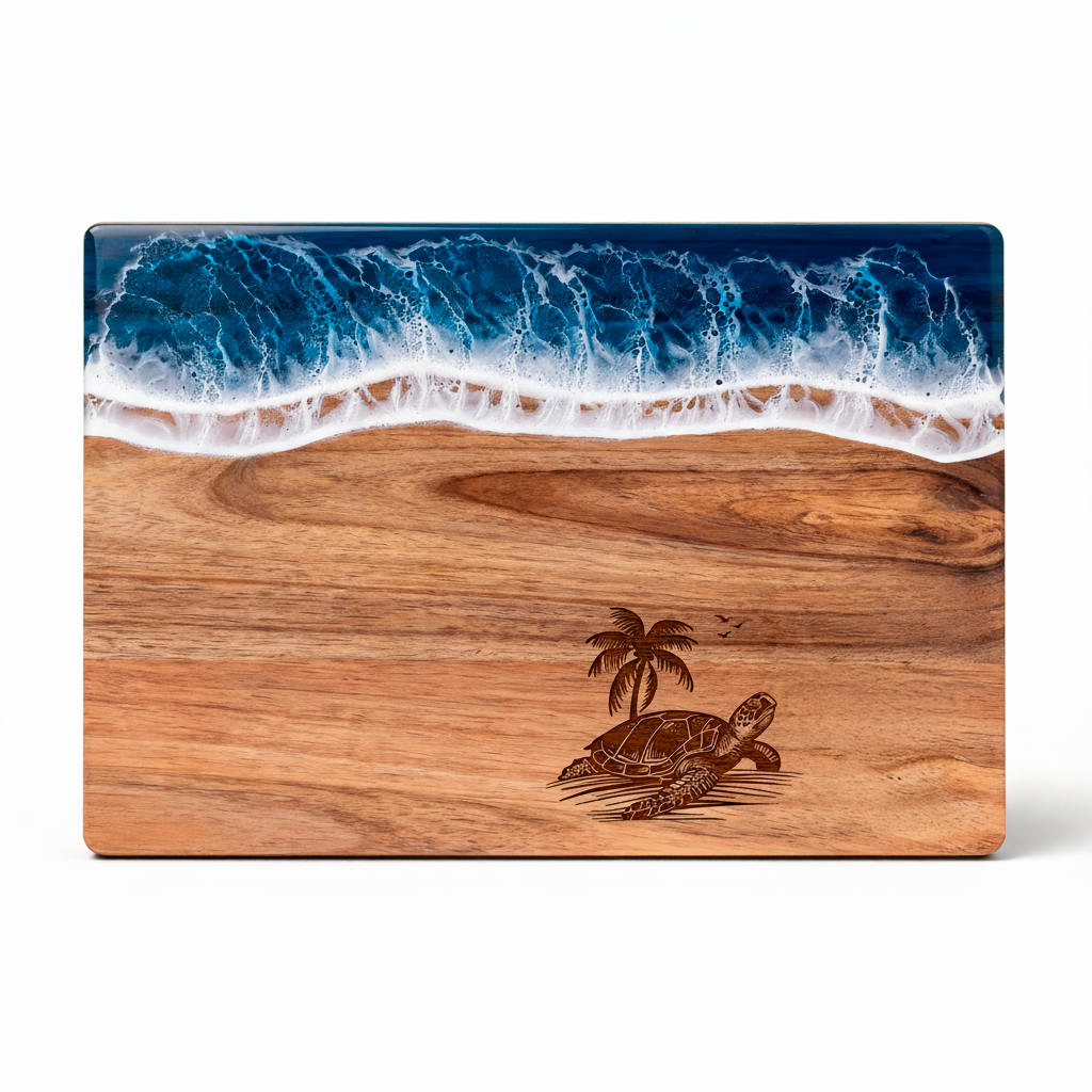 Custom Acacia Wood Cutting Board Resin Blue Wave Draw