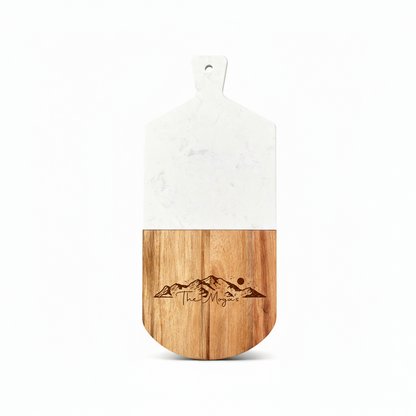 Custom White Marble and Acacia Wood Cutting Board Mountain 02