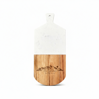 Custom White Marble and Acacia Wood Cutting Board Mountain 02