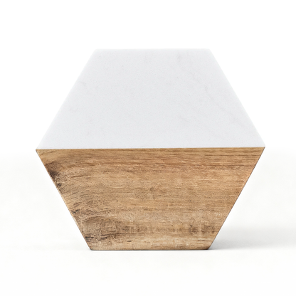 Custom White Marble &amp; Acacia Wood Coasters set (Text)