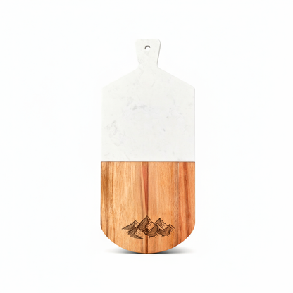 Custom White Marble and Acacia Wood Cutting Board Mountain 01