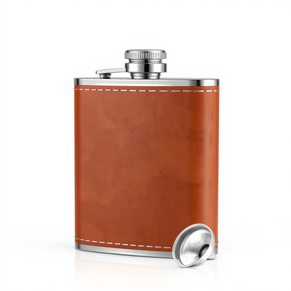 Custom Stainless Steel Faux Leather Hip Flask with Funnel