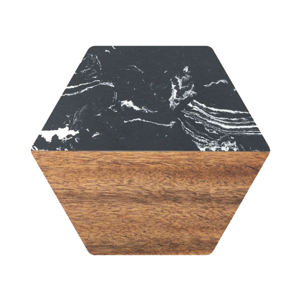 Custom Black Marble &amp; Acacia Wood Coasters set