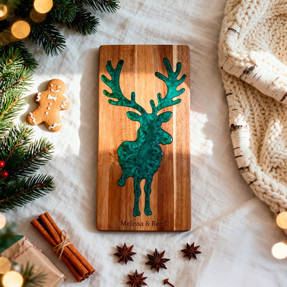 Custom Moose Cutting Board – Acacia Wood &amp; Epoxy Resin