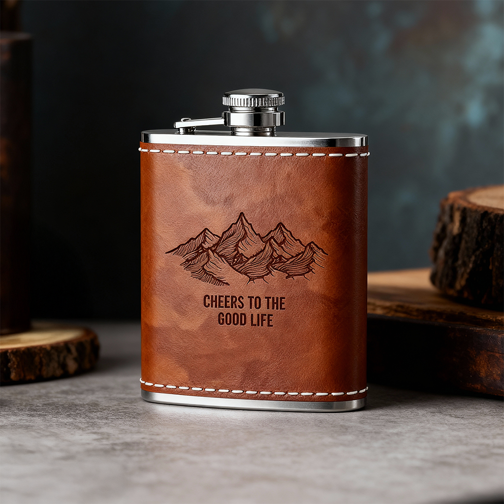 Custom Stainless Steel Faux Leather Hip Flask with Funnel