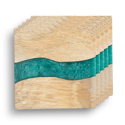 Custom Wood &amp; Epoxy Resin Coaster Set with Stand Draw