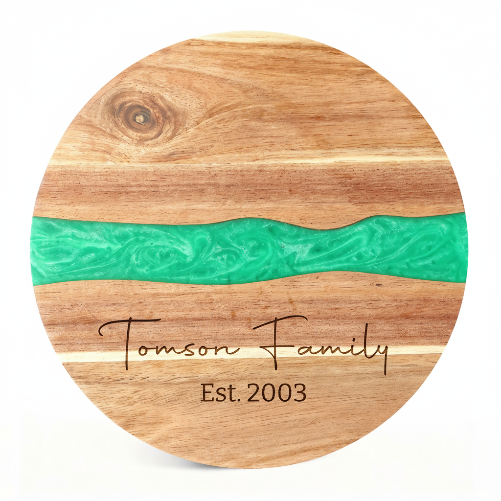 Custom Round Acacia Wood Cutting Board Resin Green