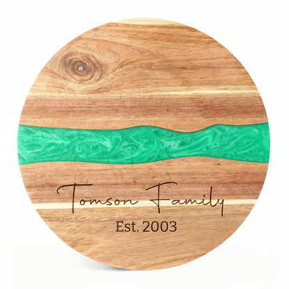 Custom Round Acacia Wood Cutting Board Resin Green