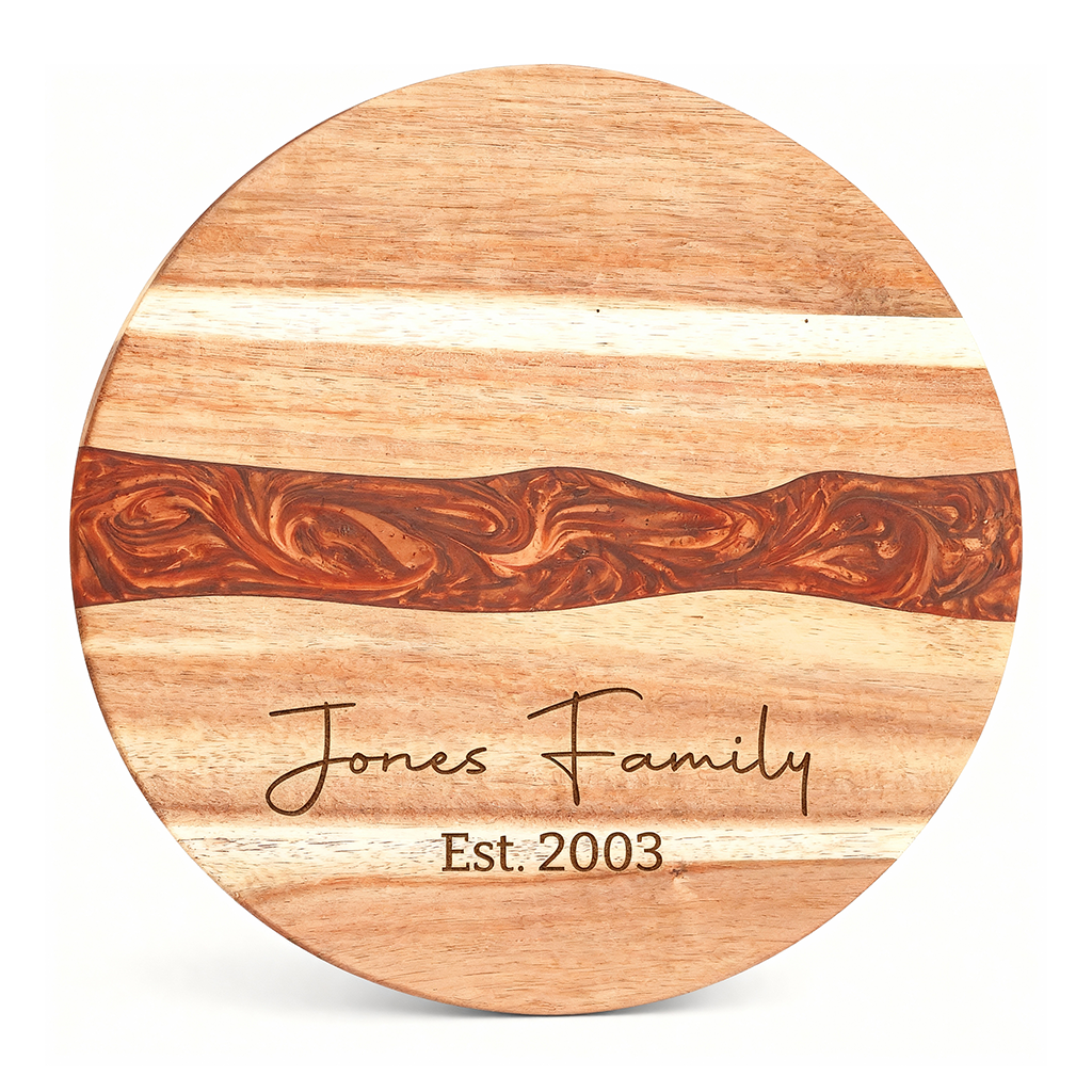 Custom Round Acacia Wood Cutting Board Resin Red