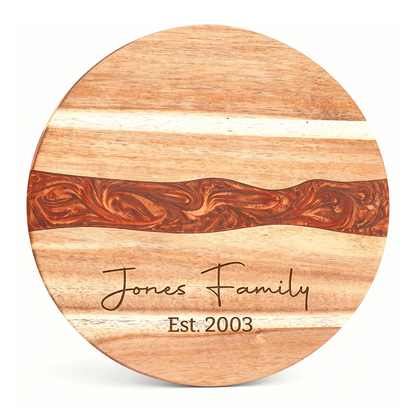 Custom Round Acacia Wood Cutting Board Resin Red