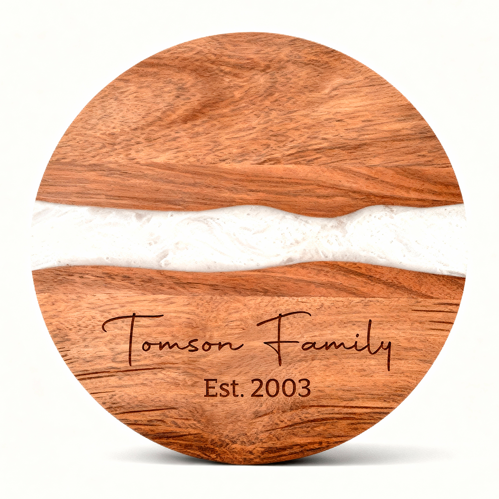 Custom Round Acacia Wood Cutting Board Resin White